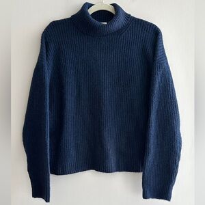 H&M Women’s Navy Blue Turtleneck Knit Sweater, Basic Pullover, Size Large